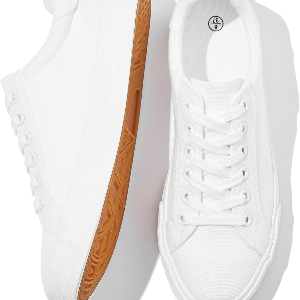 White Womens Sneakers Canvas Low Top Lace Up Breathable Slip Resistant